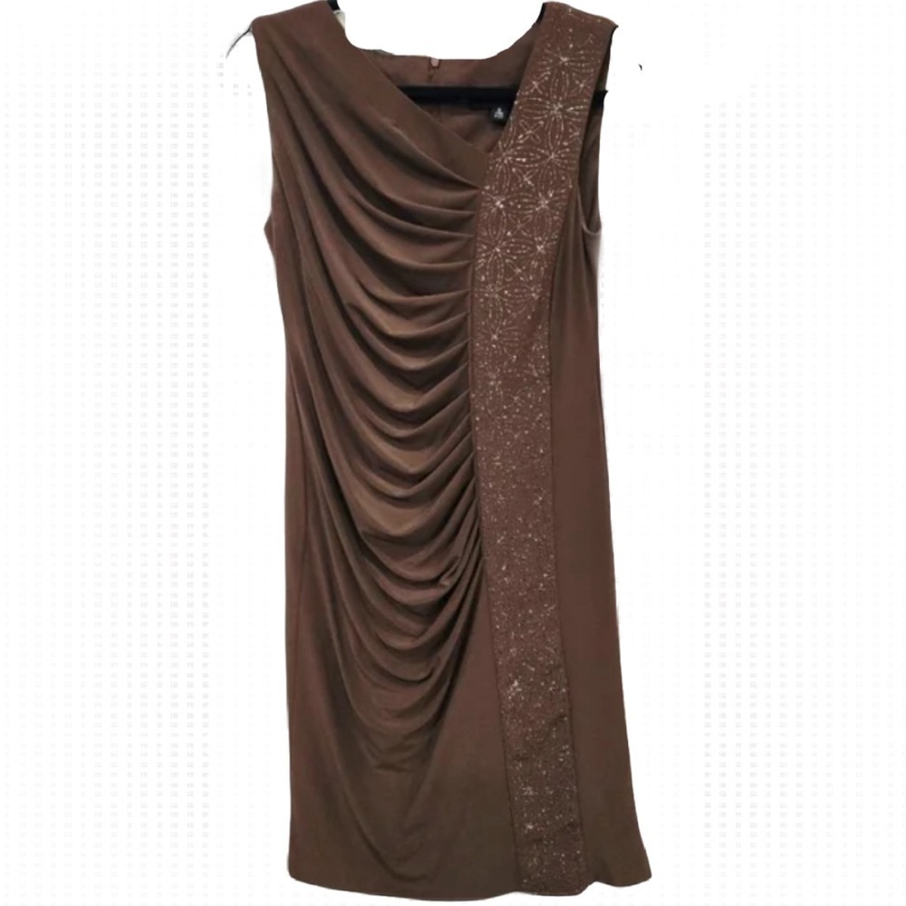 🔴 R&M RICHARDS Brown & Gold Party Dress Size 8